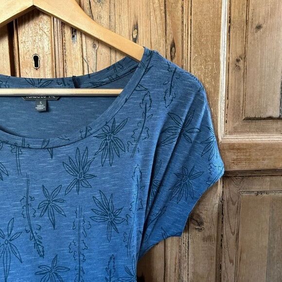 Toad & Co Small Blue T-Shirt Dress Cue Wrap Cafe Dress Update Leaf Print - Picture 2 of 7